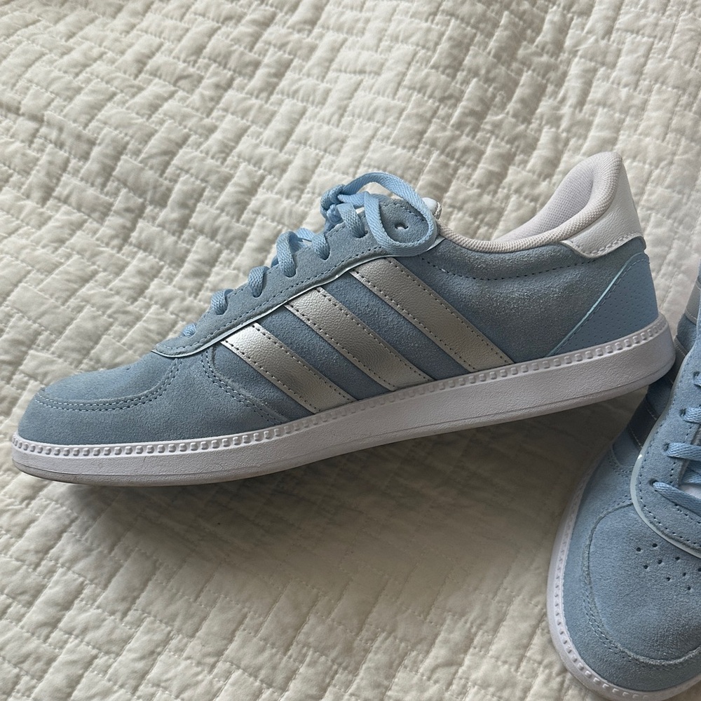 Adidas Women's Sky Blue and White Sneakers - Picture 2 of 4